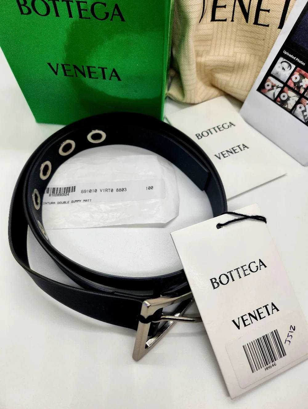 Bottega Veneta Triangle Black Matte Gummy Rubber Belt Size 40 NIB